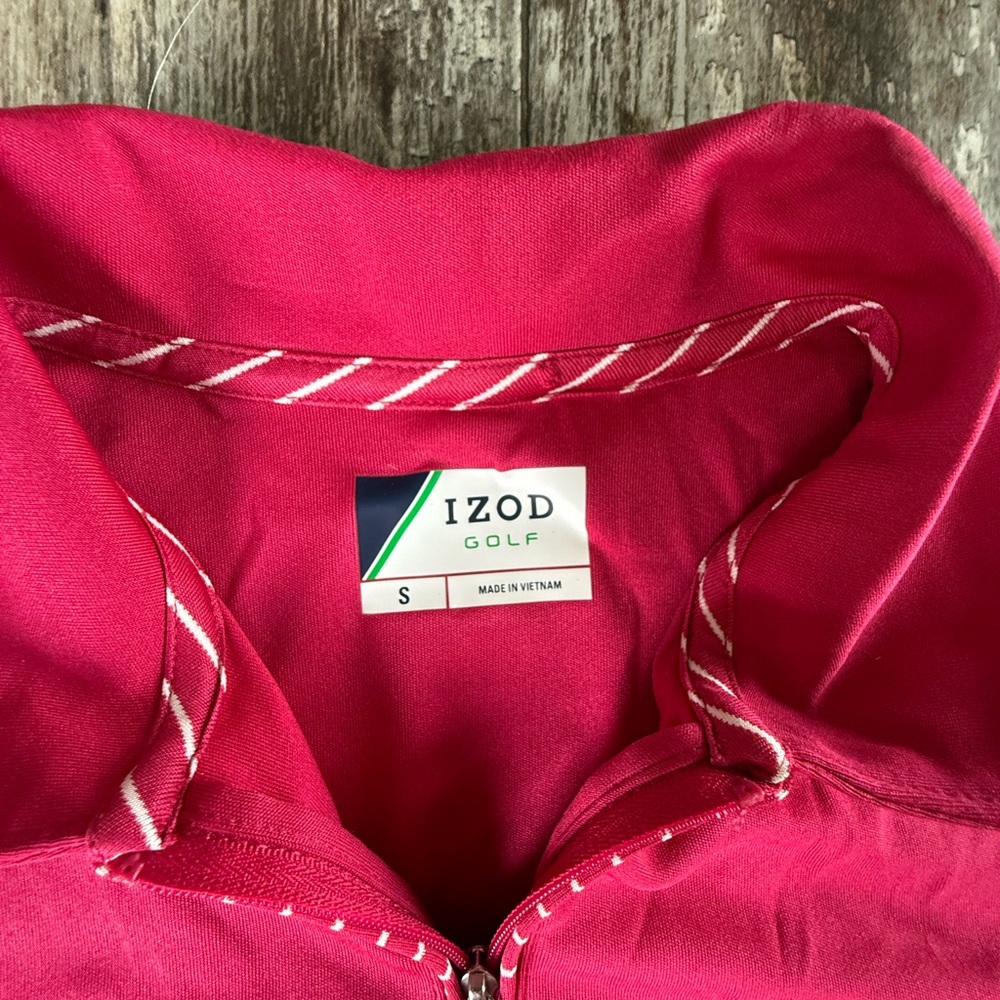 2 for $10 sale: IZOD red polo golf shirt with striped sleeves and collar - S - Picture 2 of 3